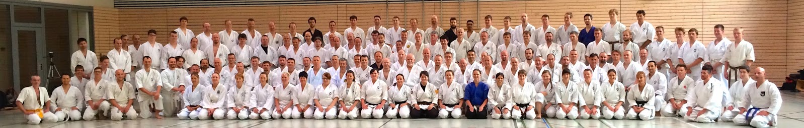 Gruppenfoto aller Teilnehmer eines Karate Seminars mit Patrick McCarthy in Dresden.